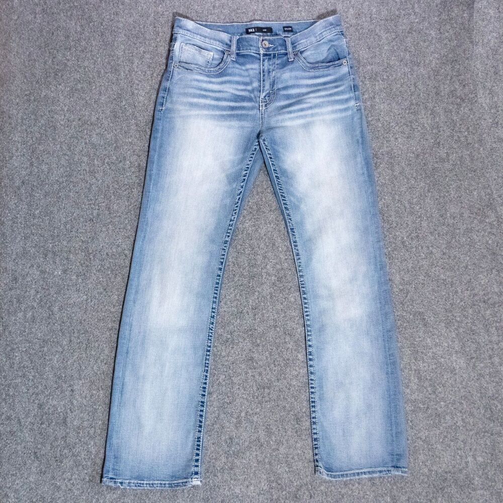 BKE Jake Jeans Men's 34x34 Light Wash Blue Thick Stitch Stretch Western Cowboy